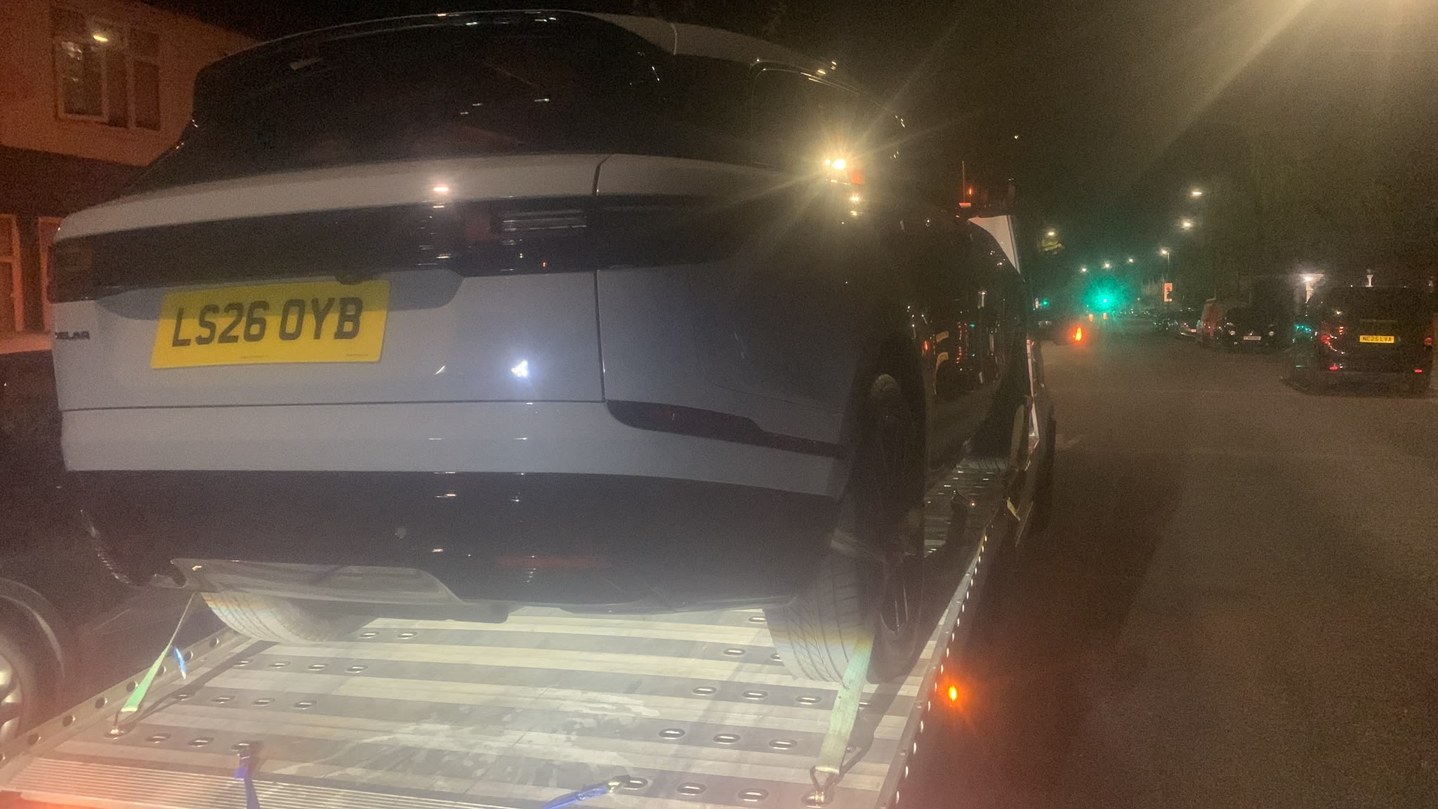 Range Rover secured on a recovery truck during a real London night recovery